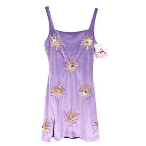 Oceanus Callie Mini Dress In Lilac Velvet Embellished Medium New $567